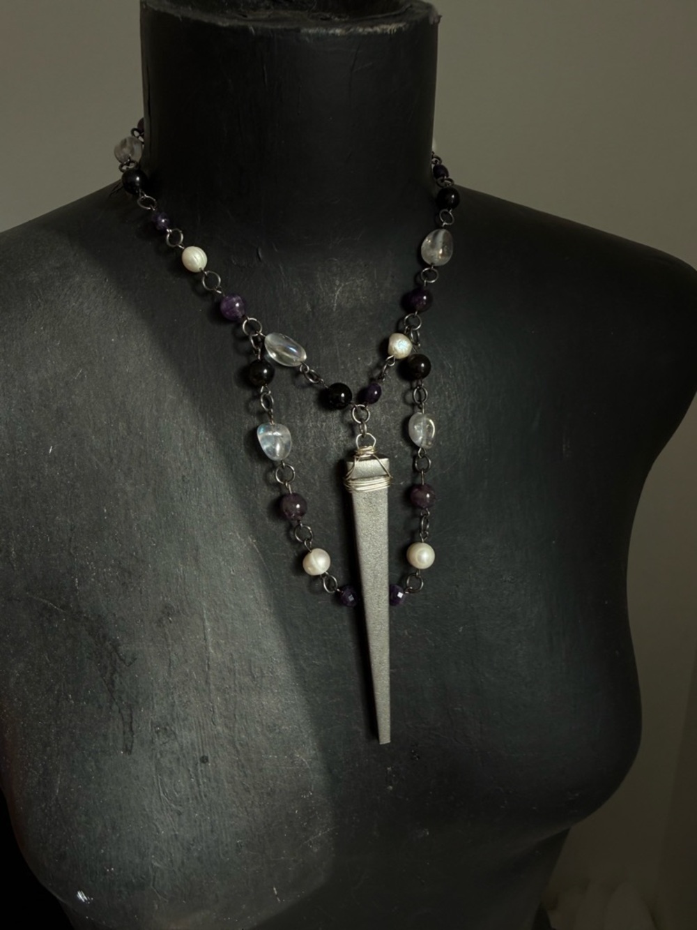 Pearl quartz Amethyst Pendant Necklace with coffin nail jewelry gothic necklace